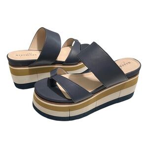 NAKED FEET Flux Platform Sandals Navy Leather Size 7.5 Slip On Cushy Footbed